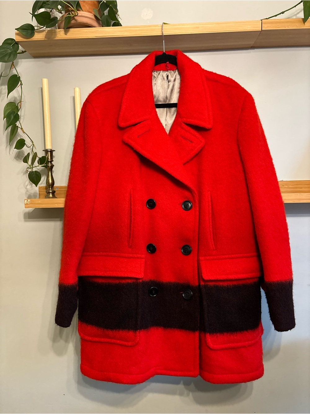 VTG 1930s Hudson’s Bay Point Blanket Coat Red Wool Pea Coat Mackinaw Jacket